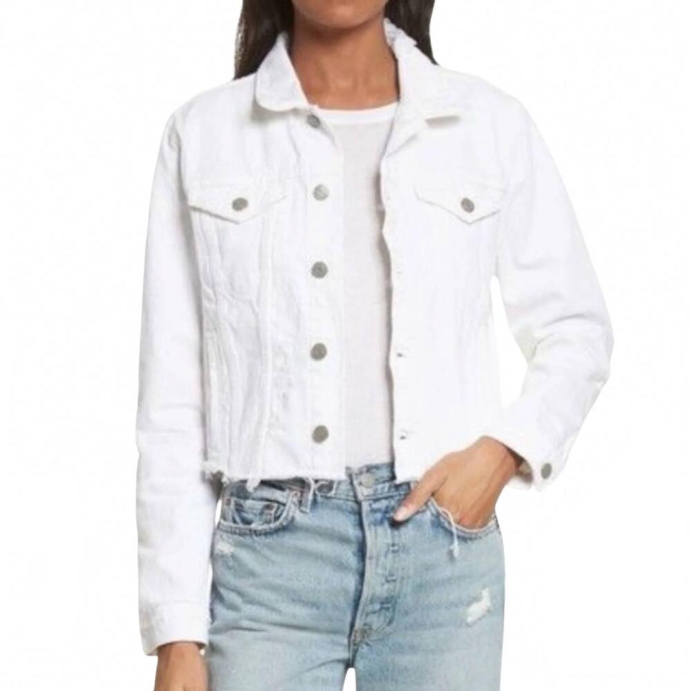 NEW GRLFRND cara cropped distressed jacket in vienna, white denim